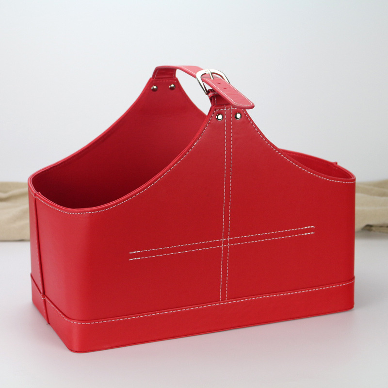 节日家用创意皮礼品篮子 手提篮 元旦圣诞送礼篮 收纳篮红色