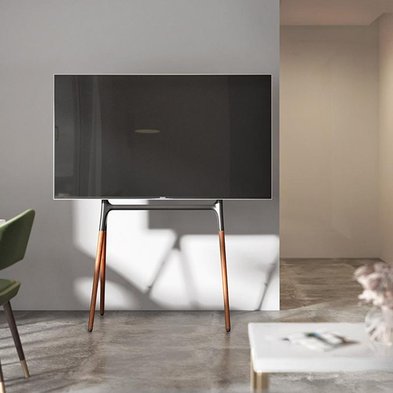 北欧四角实木电视机落地支架挂架通用家用客厅电视机支架可移动
