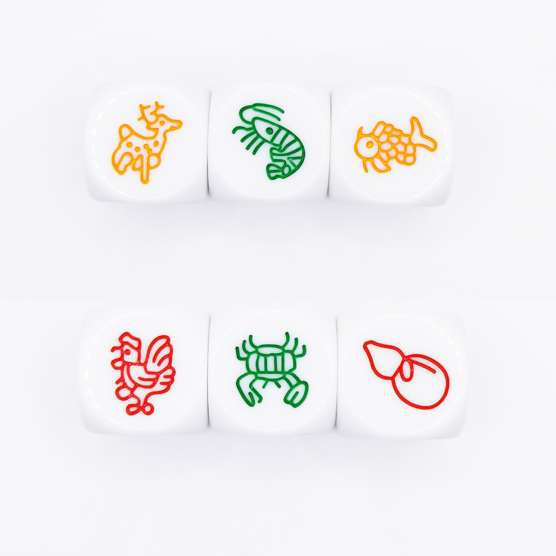 树脂骰 25号鱼虾蟹色子骰子 葫芦鱼虾蟹鹿鸡鱼虾色子骰子 2.5cm