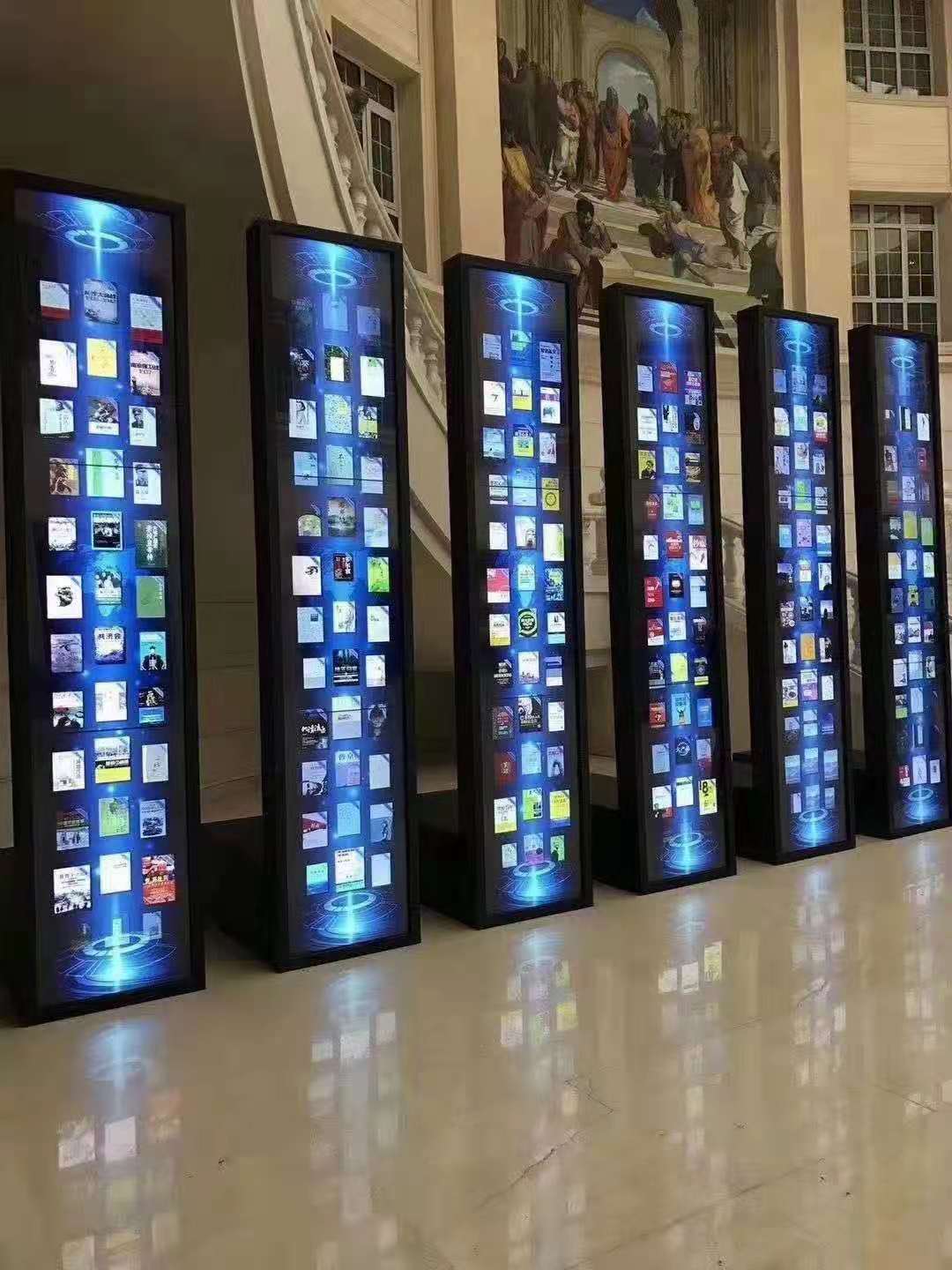 瀑布流电子图书借阅机拼接显示触摸一体机图书馆展馆扫码借阅大屏