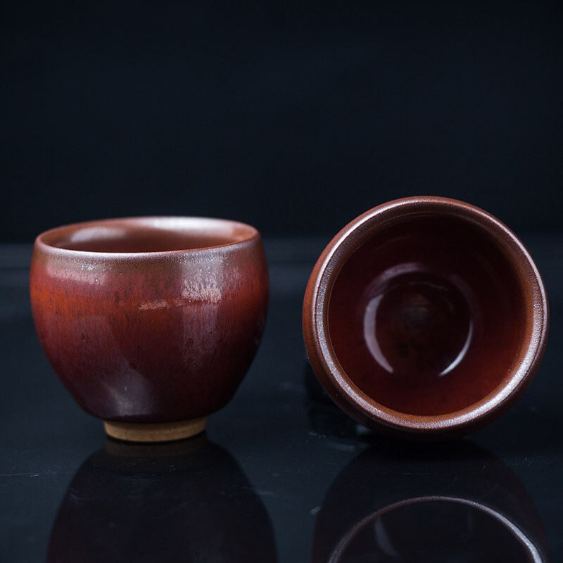建盏鸡蛋杯祥云白酒杯建窑铁胎蛋蛋杯红釉单个中式陶瓷柿红小茶杯