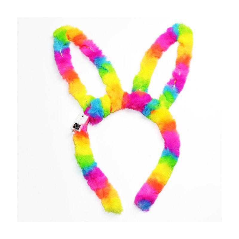 New 14 Lights Lengthened Flash Rainbow Plush Rabbit Ears Headband Female Glowing Headdress Hot Selling Stall Toys Wholesale