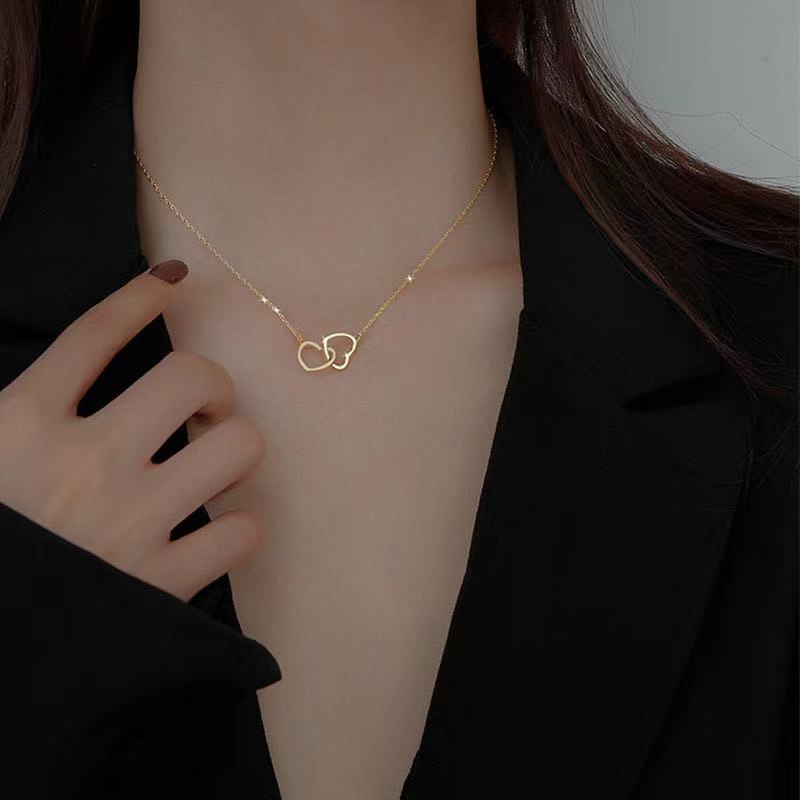 Ins Internet Celebrity Silver Love Necklace Female Simple Korean Style Temperament Heart Necklace Clavicle Chain Besties Necklace Gift