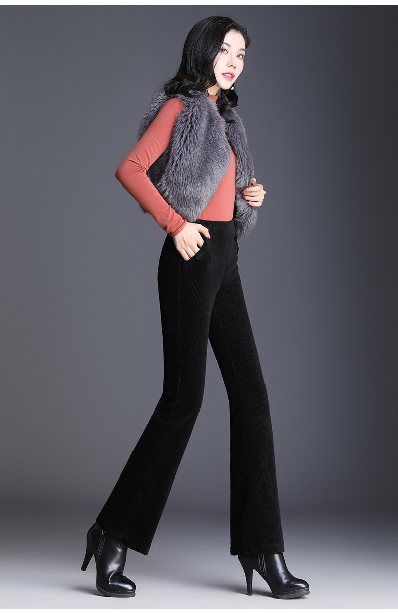 时尚灯芯绒微喇裤灯芯绒长裤条绒裤小喇叭裤休闲裤子中年妈妈女裤