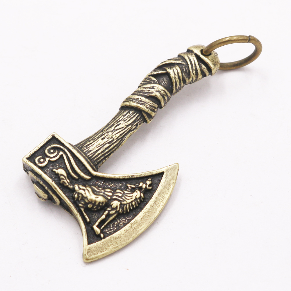 速卖通ebay维京海盗凯尔特狼乌鸦双面斧头吊坠男士项链潮流项饰