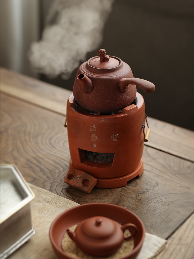 复古狮子侧把壶砂铫玉书煨红泥烧水泡茶壶茶器炭炉碳茶炉功夫茶具