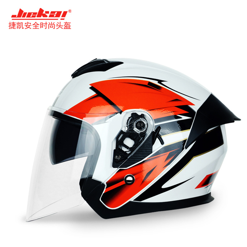 捷凯电动摩托车头盔半覆式双镜片电动车半盔男女士四季安全帽