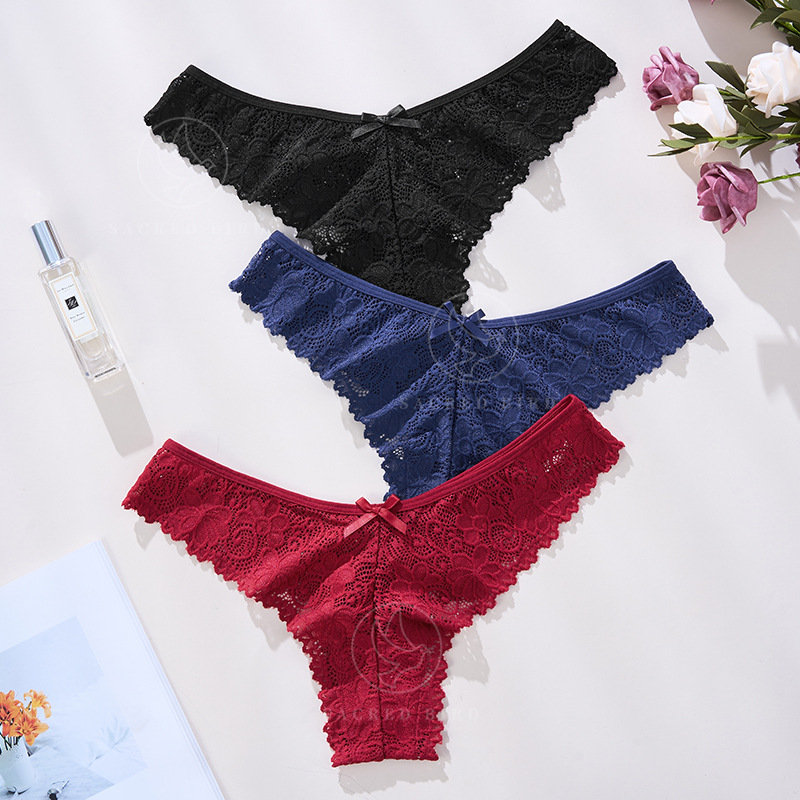 Bow Decoration Sexy Lace See-through Thin Breathable Women's Underwear T-Shaped Invisible Yoga Special T-Back