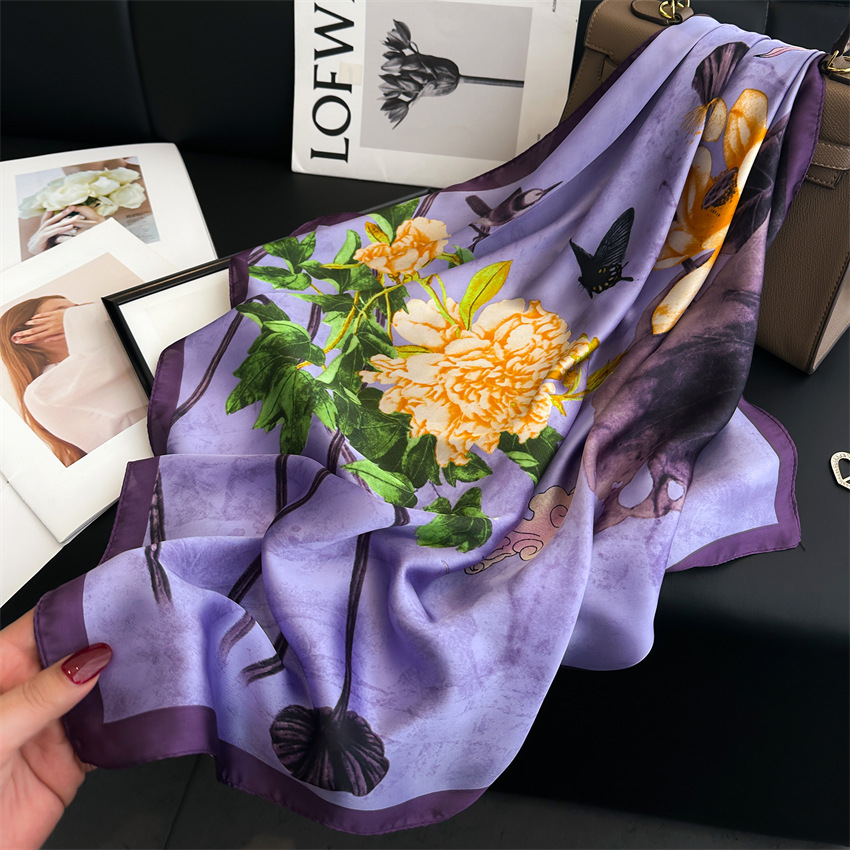 牡丹花丝巾高贵典雅围巾仿真丝方巾国风印花围脖巾防晒披肩新款女