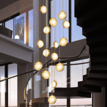 楼梯长吊灯复式中空跃层loft公寓现代简约挑空客厅别墅旋转楼梯灯