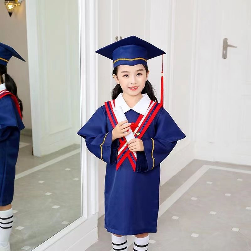 新款儿童博士服幼儿园毕业礼服学士服小学生毕业袍毕业拍照表演服