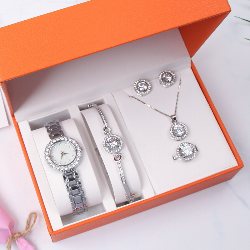 internet celebrity new women‘s watch five-piece tiktok live broadcast luxury diamond-embedded fashion trendy quartz watch set