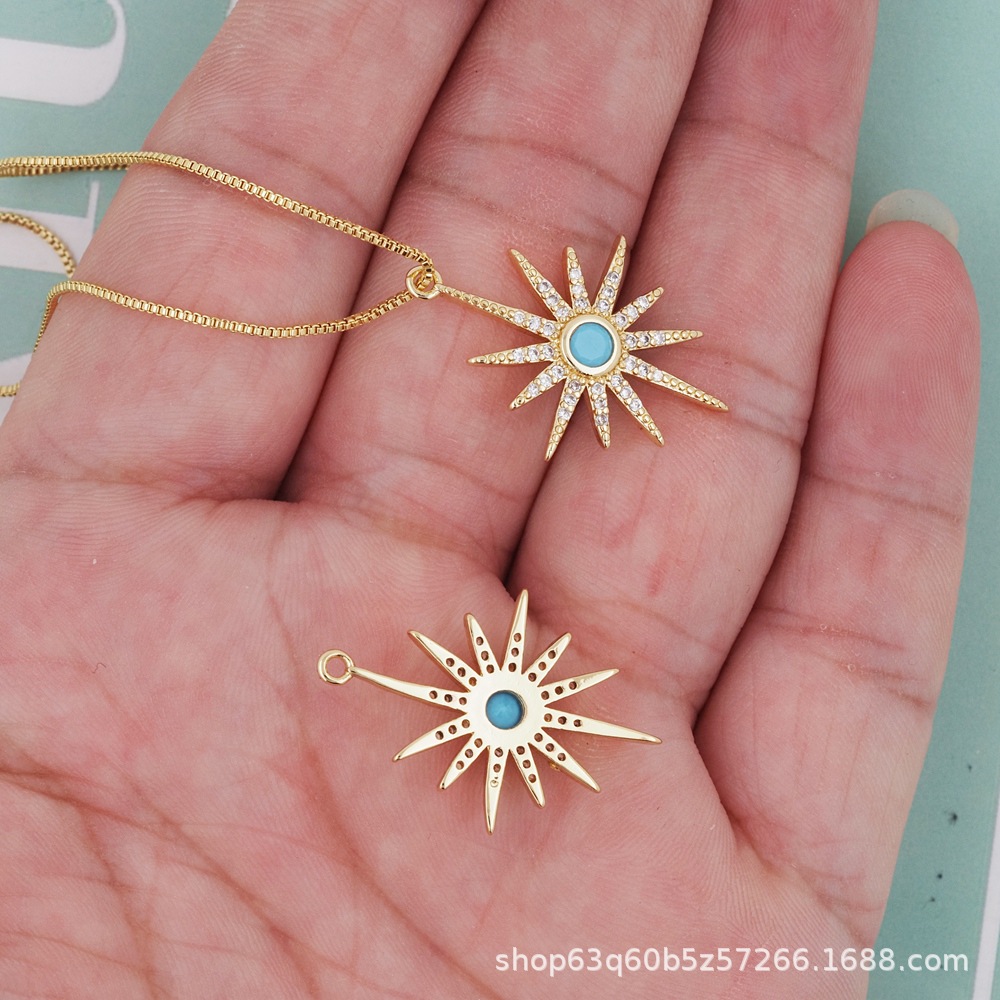 微镶十芒星满钻锆石吊坠配件diy饰品跨境货源欧美百搭新项链批发