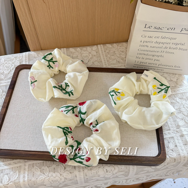 刺绣碎花大肠发圈日韩高级感提花小众肠圈少女感气质新款发饰头绳