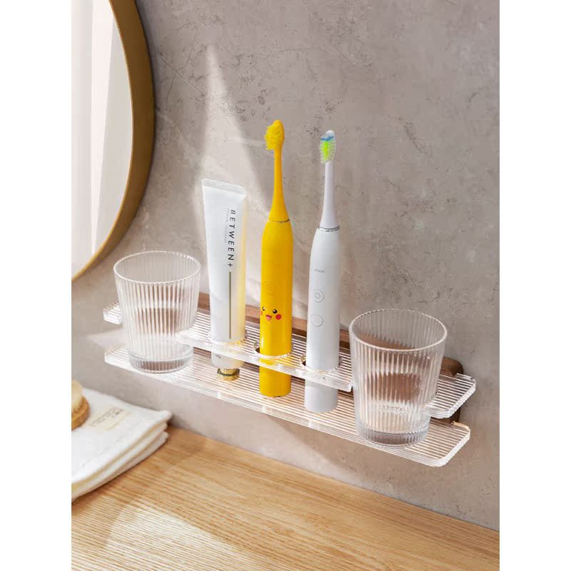 电动牙刷杯架壁挂牙杯架亚克力卫生间漱口杯收纳置物架免打孔架子