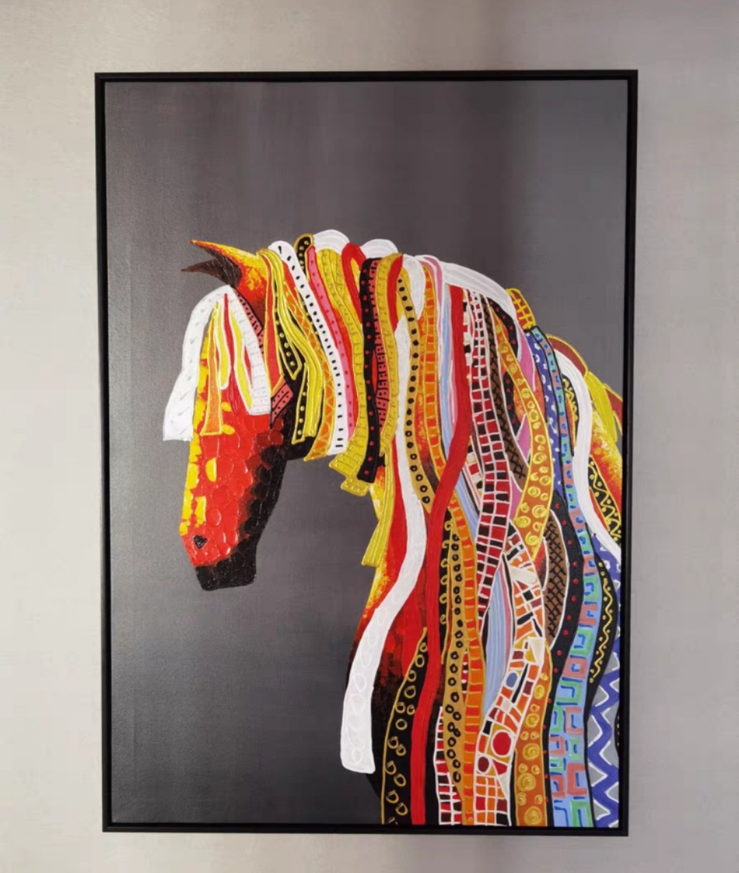 以梦为马油画挂画客厅玄关装饰沙发墙装背景过道抽象手绘动物轻奢