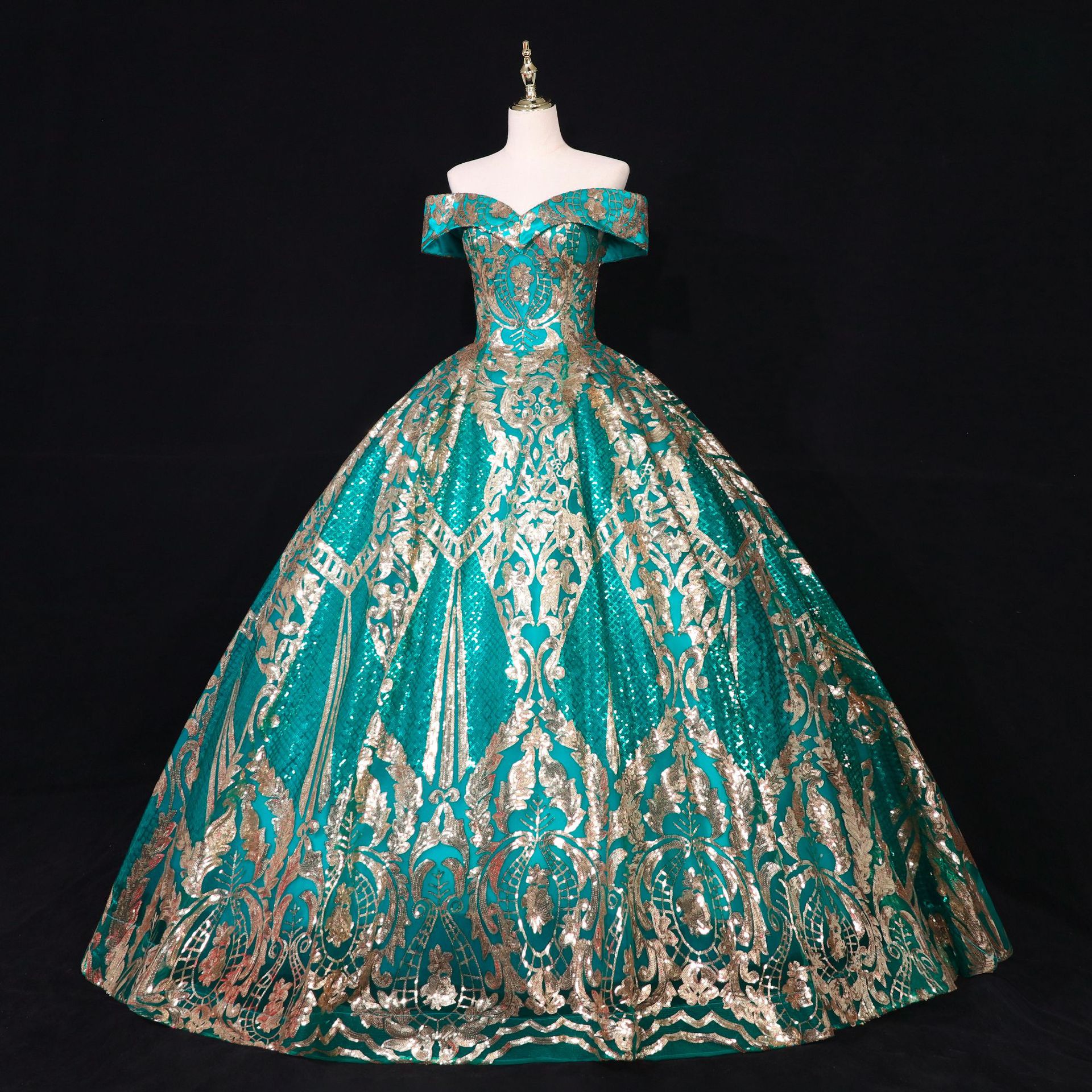 演出服2022夏新娘结婚独唱一字肩亮片宫廷梦幻公主蓬蓬裙婚纱礼服