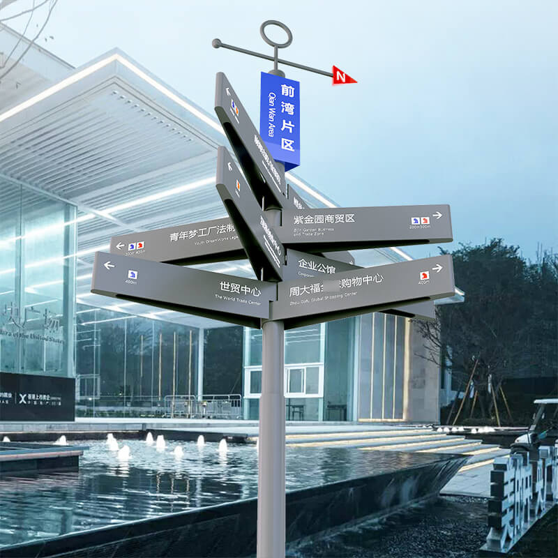 户外立式导向牌广场指示牌道路指引牌路标牌创意路牌不锈钢标志牌