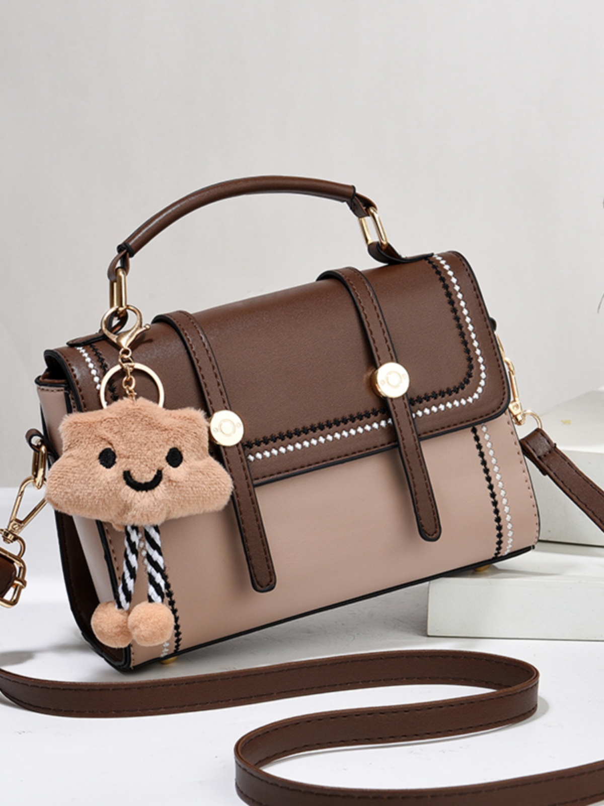 撞色小包包2025新款潮春夏时尚简约女士高级感轻奢单肩斜挎小方包