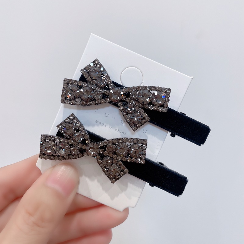 高级感水钻蝴蝶结鸭嘴夹前额碎发夹刘海夹黑色丝绒bb发卡发夹发饰