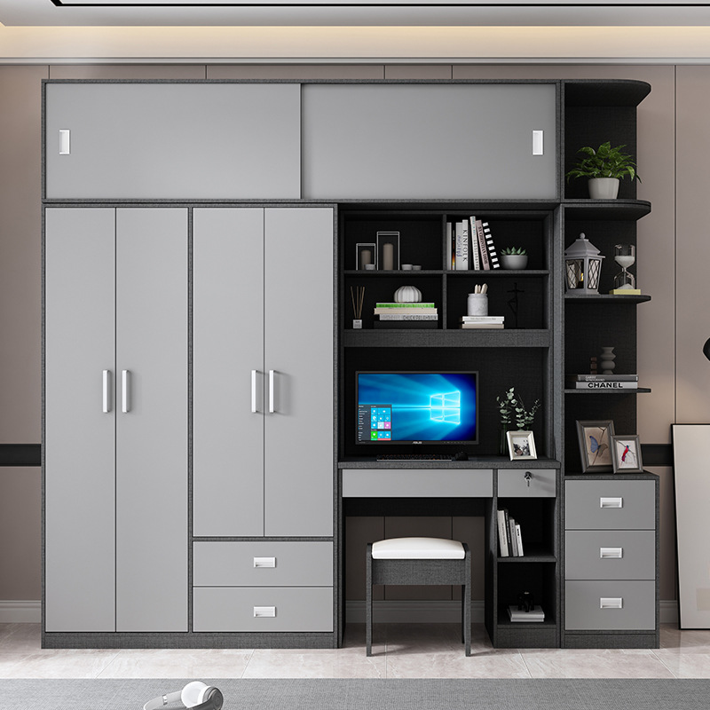 衣柜带电脑桌化妆台一体小户型儿童卧室写字台家用书桌书架组合橱