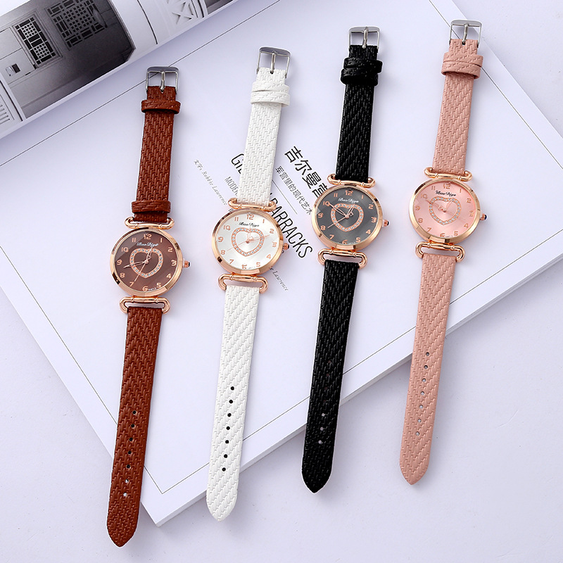 Foreign Trade Valentine's Day Solid Color Quartz Couple Watch Simple Heart Shape with Diamond All-Match Watch Student Small Gift Watch