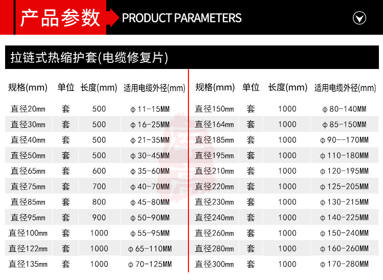 库高拉链式热缩管电缆修补修复片包覆片含胶防水拉链管φ40-300mm