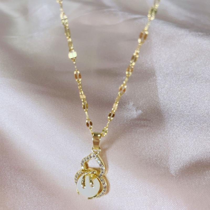Fashion Minimalist Bowknot Small White Gourd Necklace Light Luxury Minority Micro Zircon-Inlaid Pendant Short Necklace Clavicle Chain