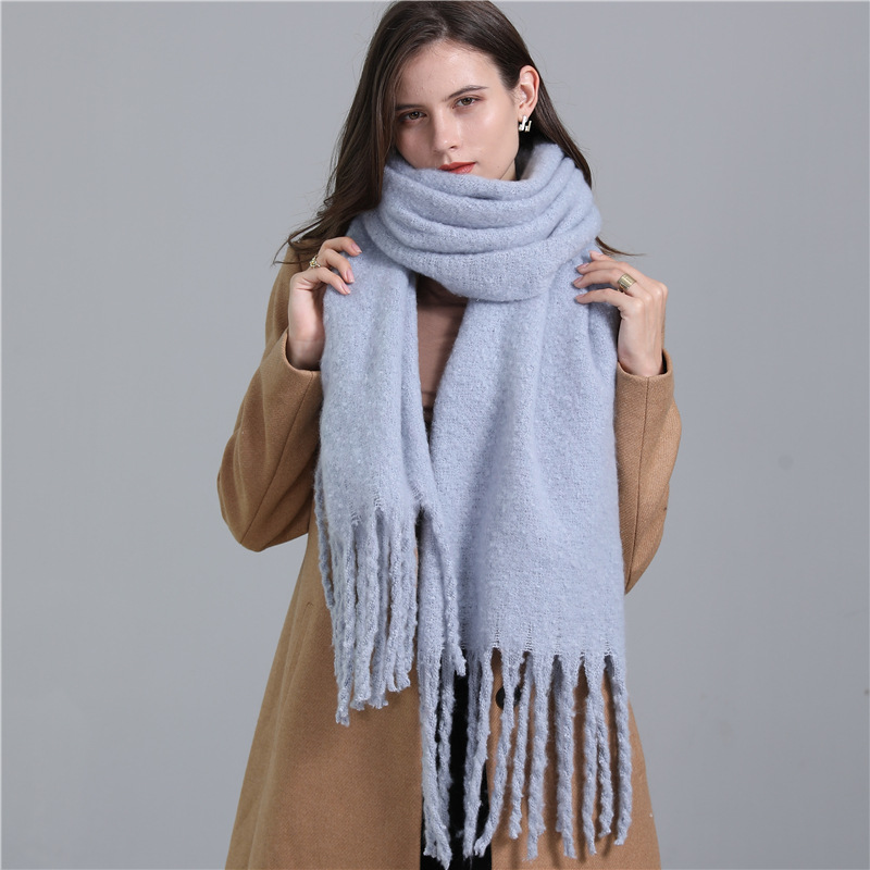 circle yarn solid color monochrome scarf winter cashmere warm all-matching solid color scarf tassel scarf new