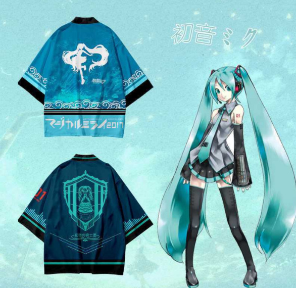 新品2021初音未来 cos角色服 3d彩印 披风和服羽织 成人儿童-阿里巴巴