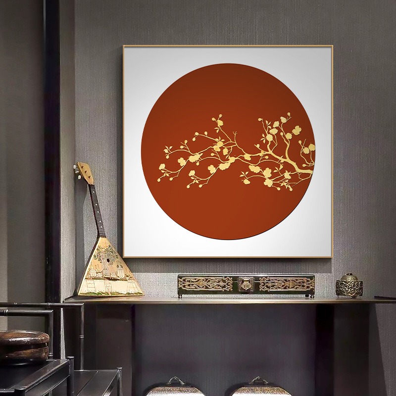 花鸟画方圆装饰画金竹挂画新中式入户正对门壁画玄关正方形梅花画