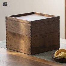 木盒收纳盒定 制实木桌面分格叠加抽拉盒带盖茶点茶叶空盒机关盒
