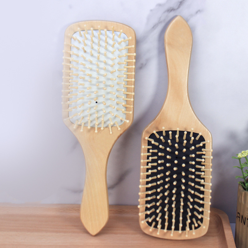 Cross-Border European and American Natural Wooden Comb Square Hezhu Airbag Comb Hair Curls Wooden Comb Straight Hair Massage Comb