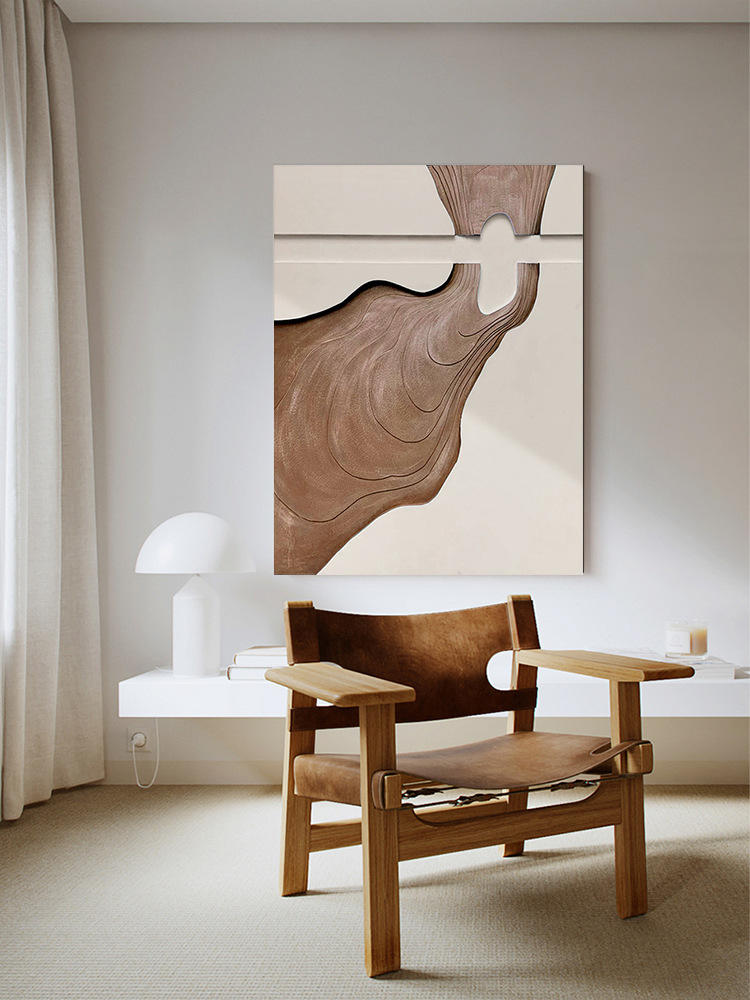 现代简约入户玄关装饰画立体浮雕抽象侘寂风挂画客厅壁画手绘油画