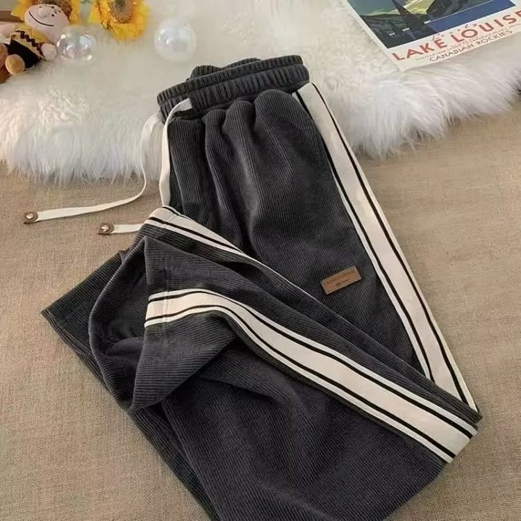 Heavy Corduroy Pants Men's Spring and Autumn Fashion Brand Hit Edge Loose Casual Sweatpants American Vintage Fleece-Lined Sports Pants