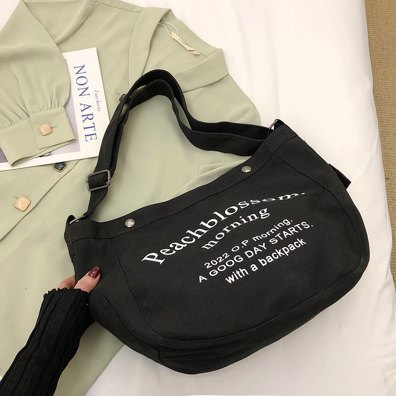 Korean Style Retro Canvas Big Bag Female 2022 New Fashion Letters Large Capacity Shoulder Bag Girl Crossbody Tote Bag