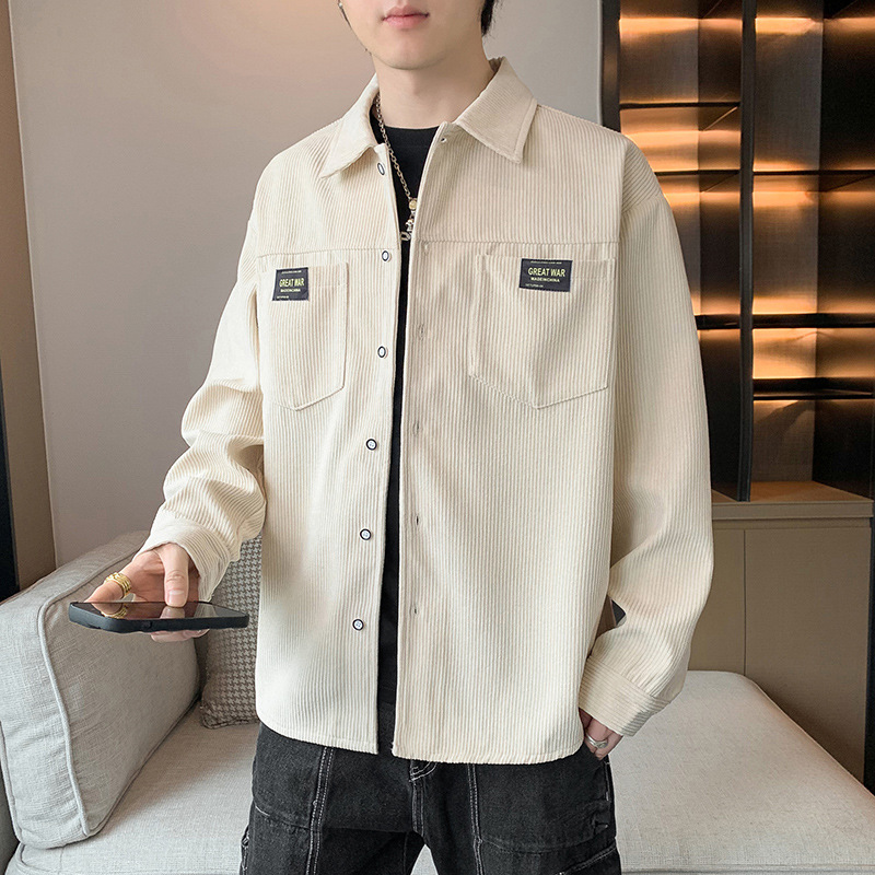 秋冬新款男装卫衣休闲百搭外套青年长袖夹克圆领加绒加厚衬衫上衣