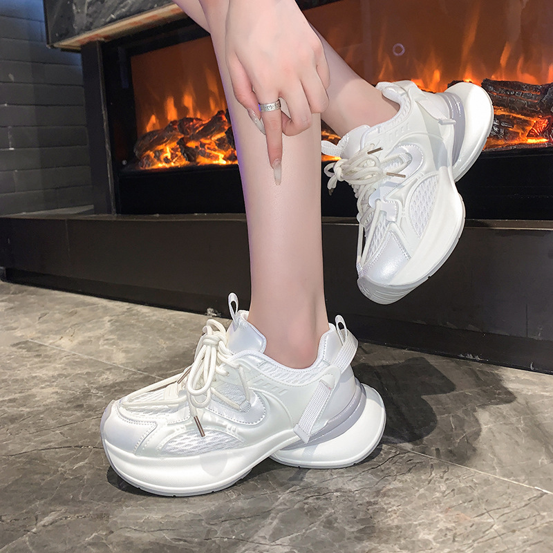 欧货小众感老爹鞋厚底增高银色网面休闲运动鞋夏季女生爆款显脚小