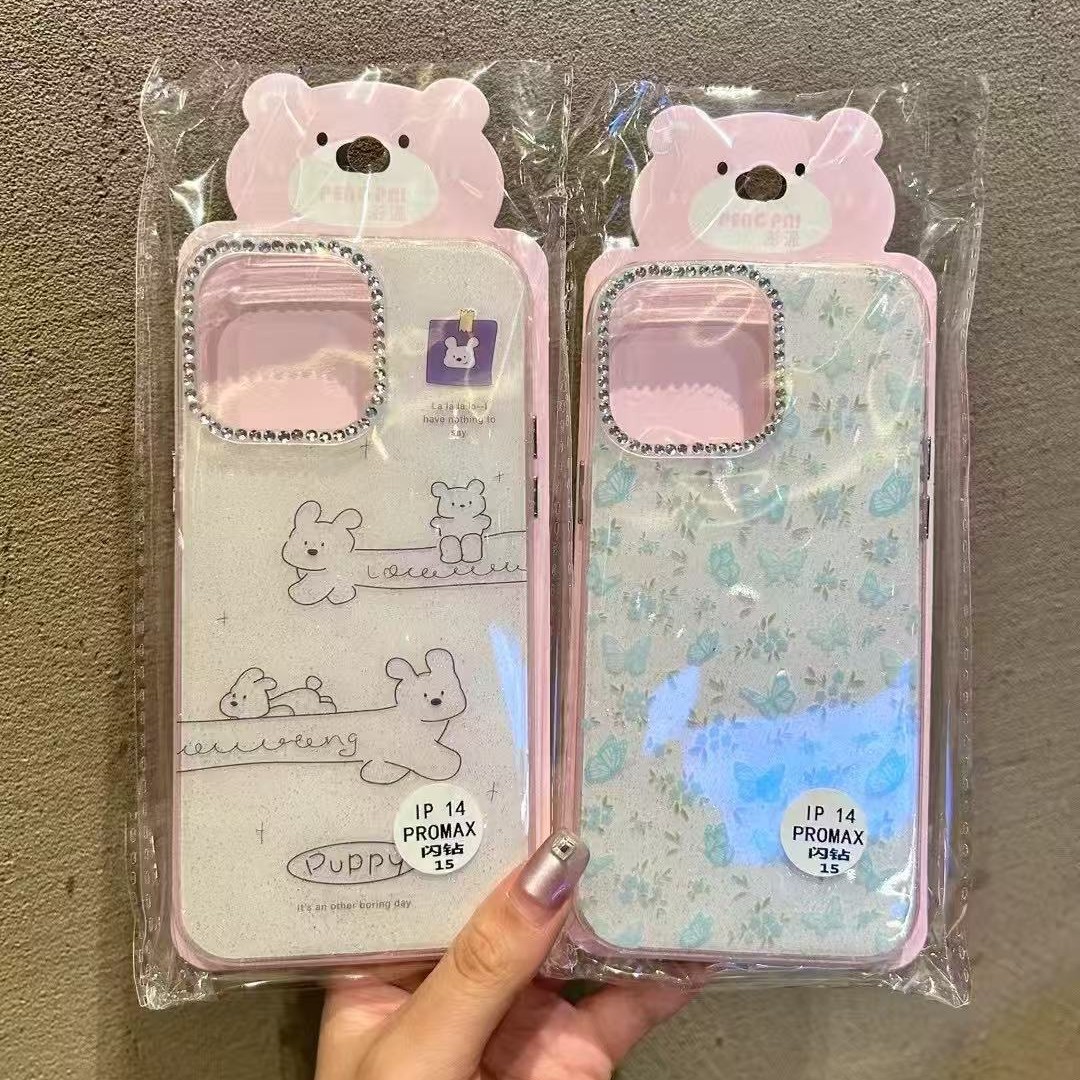 适用苹果16Promax闪钻手机壳iPhone15卡通IMD女款13/14小碎花可爱