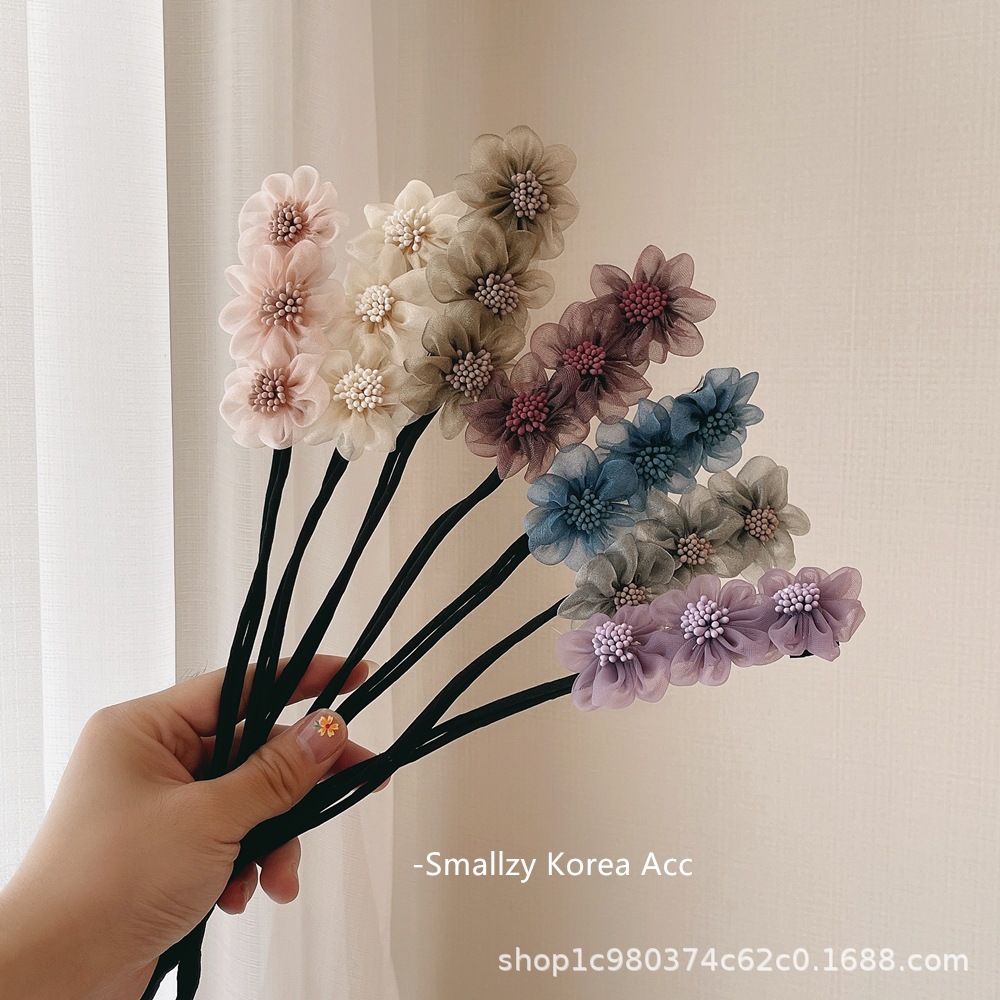 Korean Super Fairy Organza Flower Bun Hair Band Wholesale Graceful Online Influencer Lazy Braided Hair Modeling Artifact Women