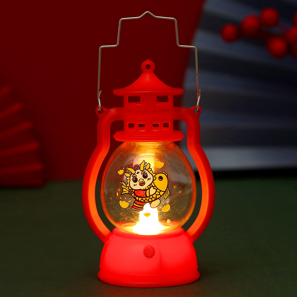 New Spring Festival Portable Light-Emitting Small Oil Lantern Dragon Year GD Lantern Festival Children Cartoon Barn Lantern Festive Lantern Toys