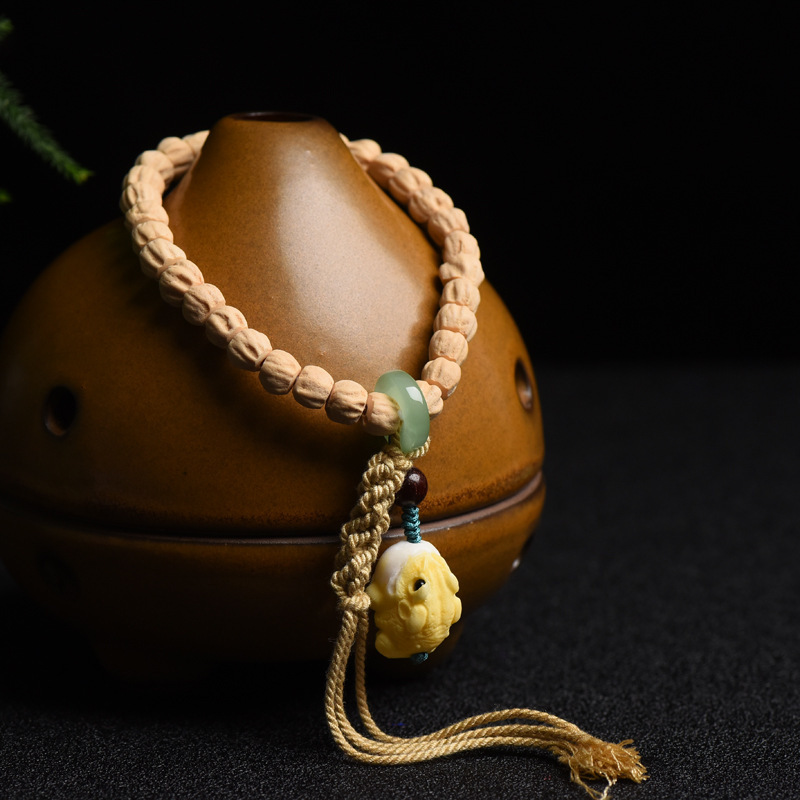 百香籽单圈手链搭配根付呱呱来财佛珠手绳文玩木质手串饰品情侣款