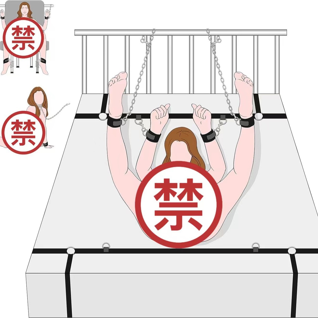 新款跨境sm成人用品睡床手铐脚铐床上绑带男女束缚捆绑调教性玩具
