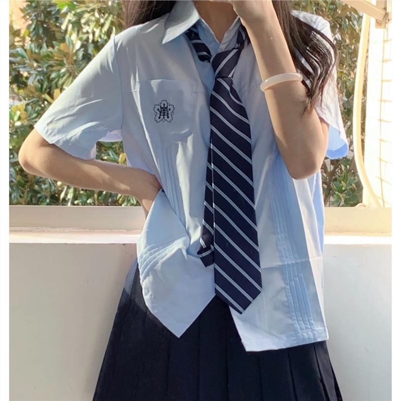 小岚中蓝色衬衫套装jk制服蓝色领带套装学生校服班服jk套装班服