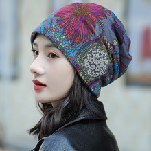 花朵帽子女秋冬韩版保暖休闲套头帽两用帽围脖套护耳帽包头月子汗