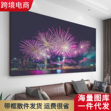 现代简约炫彩烟花夜景城市喷绘画创意沙发背景墙装饰画挂画2902