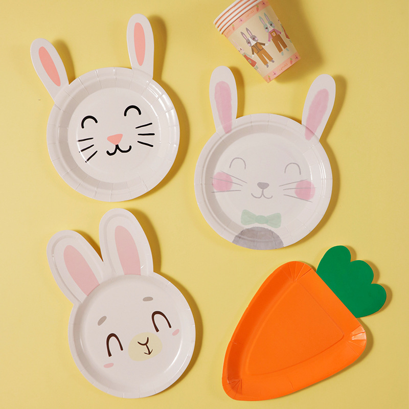 卡通兔子一次性纸盘 儿童蛋糕碟子野餐盘派对餐具餐盘加厚可降解