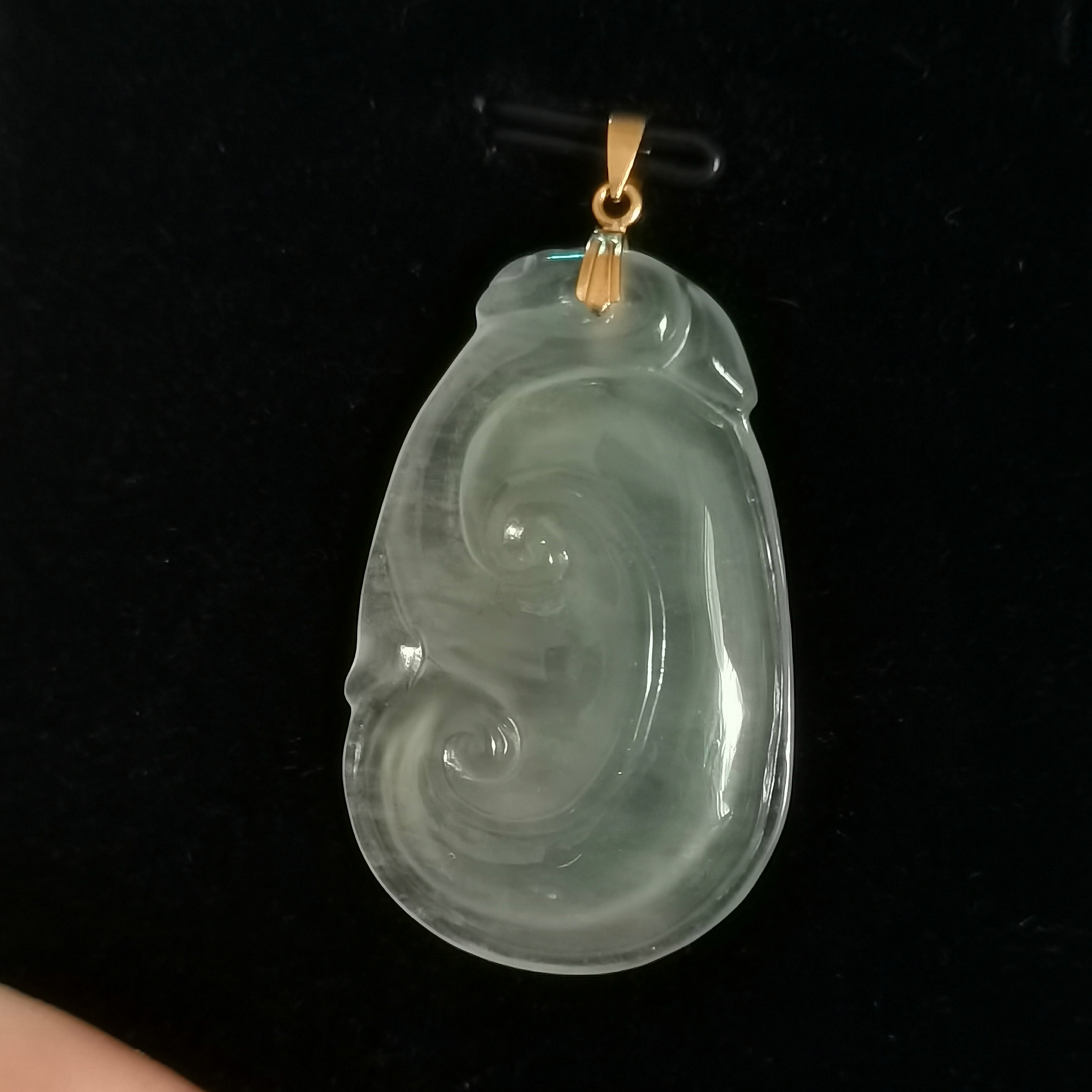 纯天然a货翡翠玉石水足高冰老种老料如意吊坠镶18k金扣高货玉坠