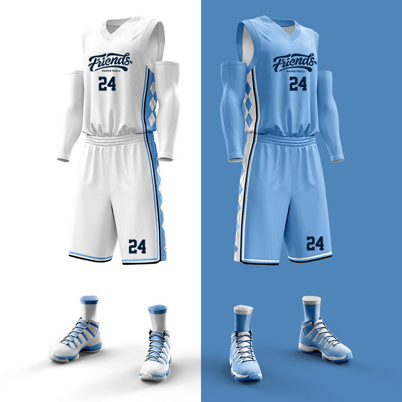 天蓝色北卡篮球队服比赛训练服球衣印制球服大码背心篮球服套装男