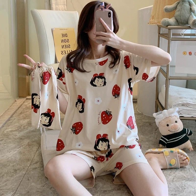 Pajamas Women's Summer Loose plus Size Sweet Cute Student Short Sleeve Shorts Can Be Worn outside Korean Style Homewear Suit